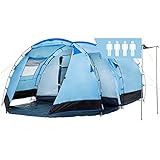 CampFeuer Zelt Super+ für 4 Personen | Blau/Schwarz | Großes Tunnelzelt mit 2 Eingängen und Vordach, 3000 mm Wassersäule | Gruppenzelt, Campingzelt, Familienzelt