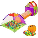 tectake® Iglu Kinderspielzelt Spielhaus Kinderzelt mit Krabbeltunnel + 200 Bälle + Tasche - Diverse Farben - (Lila-Grün | Nr. 401027)